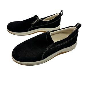Lands' End Black Suede Slip-On Shoes With White Sole Womens Size 9 Comfortable